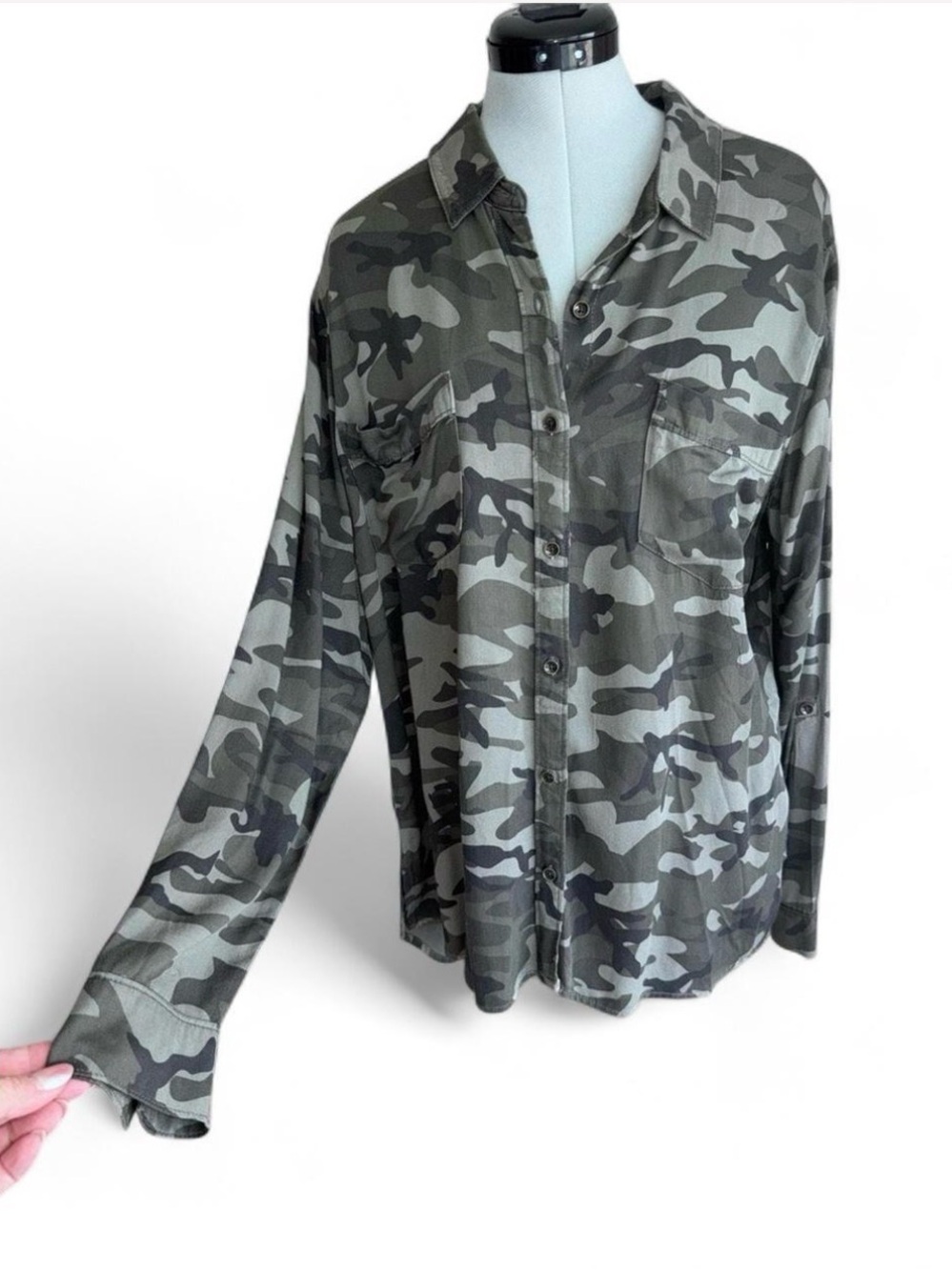 Shirt-Faded Glory Olive & Gray Camo Button-Up Shirt Jacket